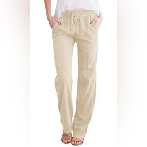 NEW Linen Blend Drawstring Casual Loose Wide Leg Lounge Beach Pants M 28/27”